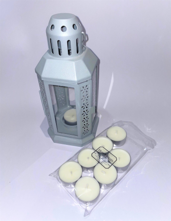 Set felinar metalic gri si 8 lumanari neparfumate din ceara naturala de soia, tip pastila, 128 g [5]