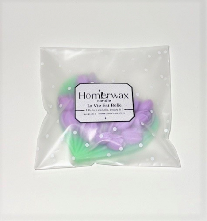 Tableta din ceara soia, parfumata, odorizant, handmade, Lalele mov pe pat de inima verde, 40 g [5]