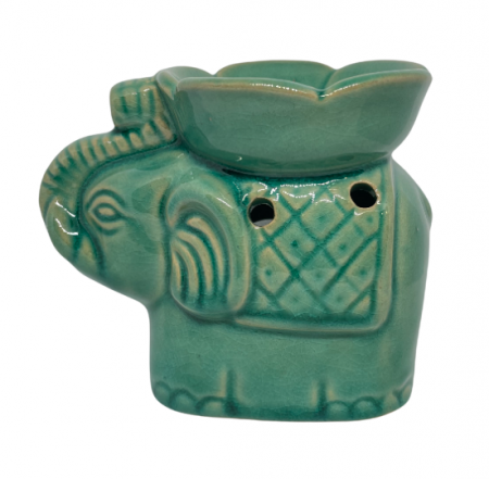 Vas de ceramica Elefantul verde norocos pentru topirea bucatilor de ceara parfumata