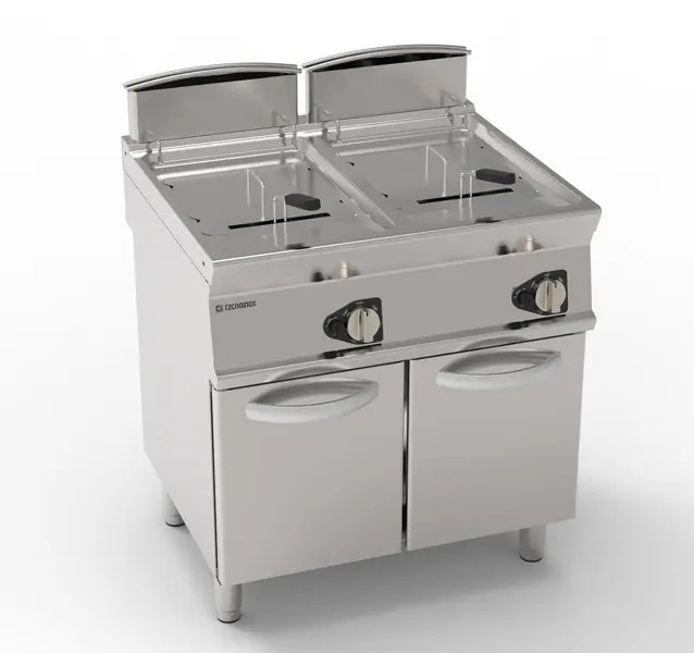 Friteusa gaz cu 2 cuve pe suport neutru inchis cu 2 usi, capacitate 17+17 Lt [1]
