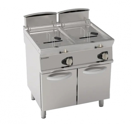 Friteuse - Friteusa gaz cu 2 cuve pe suport neutru inchis cu 2 usi, capacitate 13+13 Lt