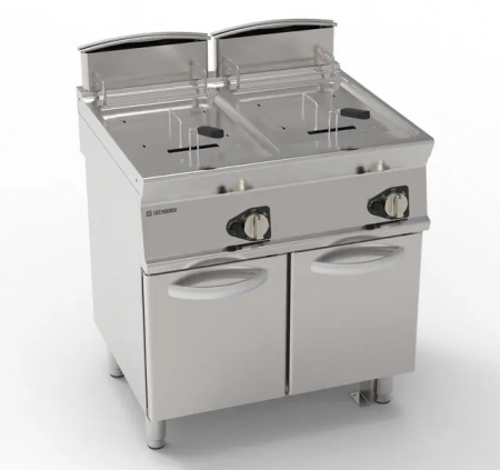 Friteuse - Friteusa gaz cu 2 cuve pe suport neutru inchis cu 2 usi, capacitate 13+13 Lt
