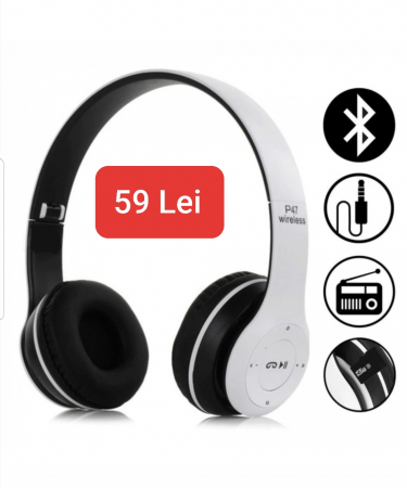 Infrumusetare - Casti wireless MRG P47 Alb cu bluetooth microfon