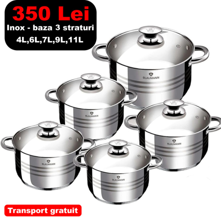 Bucatarie - Set Oale Din Inox 10 Piese BLAUMANN  3 straturi
