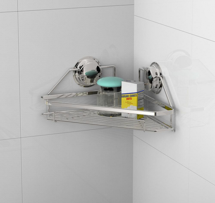 Set accesorii baie, 4 piese inox (etajera + etajera de colt + suport sapun + carlig dublu ) cu ventuze HeavyLock [5]