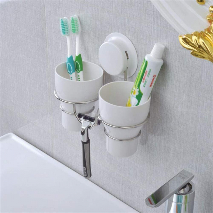 Suport 2 pahare pentru periute de dinti, cu ventuza HeavyLock [2]