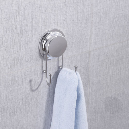 Carlig dublu inox cu capac ABS cromat, pentru baie sau bucatarie, cu ventuza HeavyLock [1]