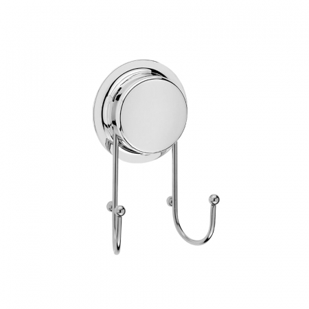 Baie - Carlig dublu inox cu capac ABS cromat, pentru baie sau bucatarie, cu ventuza HeavyLock