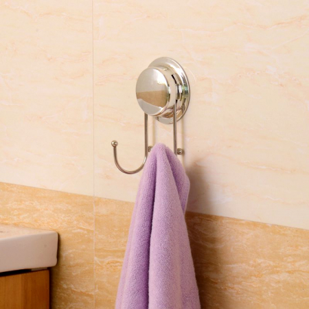 Carlig dublu inox cu capac ABS cromat, pentru baie sau bucatarie, cu ventuza HeavyLock [2]