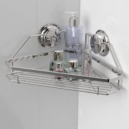 Baie - Etajera de colt din inox cu ventuze HeavyLock