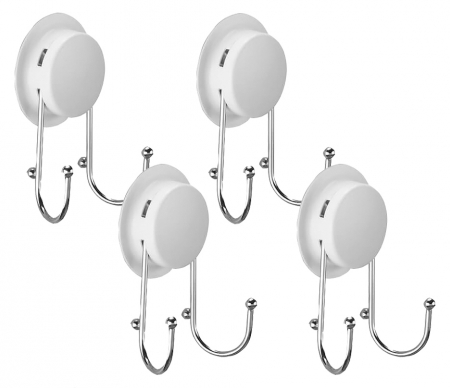 Baie - Set accesorii baie, 4 carlige duble cu ventuza HeavyLock