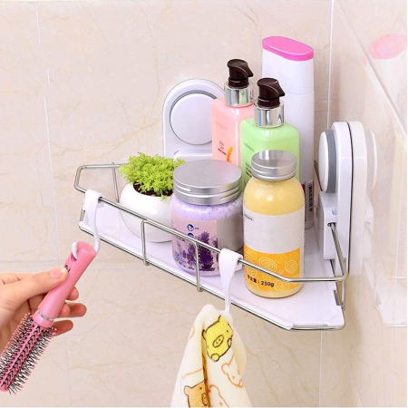 Set accesorii baie cu ventuza HeavyLock, 4 piese (etajera + etajera de colt + suport sapun + carlig dublu) [1]
