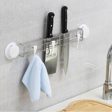 Set accesorii bucatarie, 4 piese (suport cutite + suport tacamuri + suport prosop hartie + carlig dublu) cu ventuze HeavyLock [1]