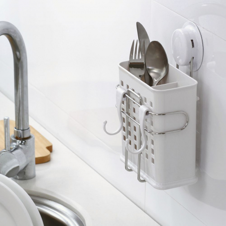 Set accesorii bucatarie, 4 piese (suport cutite + suport tacamuri + suport prosop hartie + carlig dublu) cu ventuze HeavyLock [2]