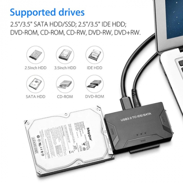 Adaptor USB 3.0 - SATA, IDE 2.5"/3.5", pentru transfer date HDD, SSD, DVD, alimentare 12V, HOPE R [4]