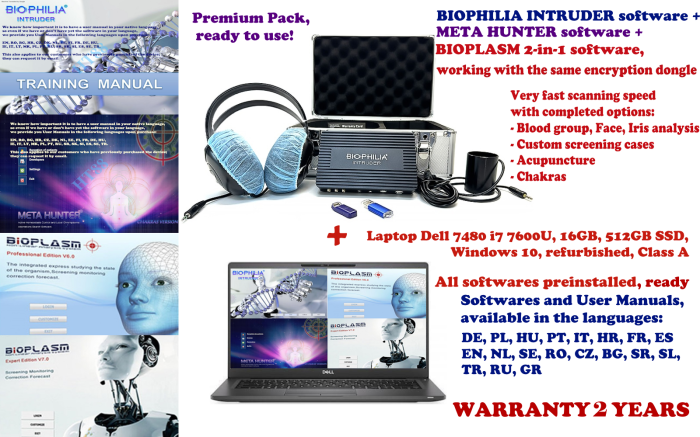 Aparat scanare biorezonanta Biophilia Intruder NLS, diagnosticare si terapie, viteza scanare foarte rapida + soft Meta Hunter + soft Bioplasm 2 in 1 + Laptop Dell i7-7600U, 16Gb, 512 Gb SSD, 14", Wind [1]