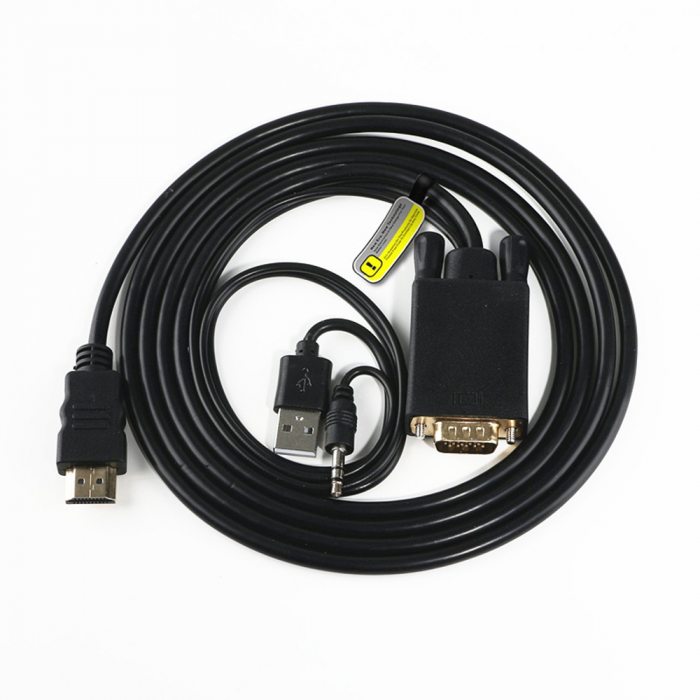Cablu convertor HDMI tata Full HD 1080p la VGA tata, cu cablu usb si audio, 1.8m, negru [4]