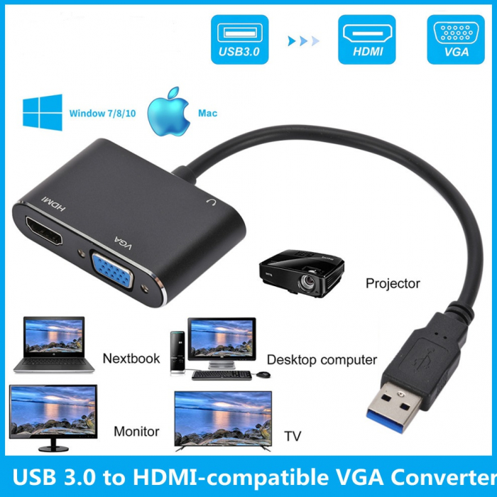 Cablu convertor USB 3.0 pentru monitoare cu HDMI si VGA, HOPE R [5]