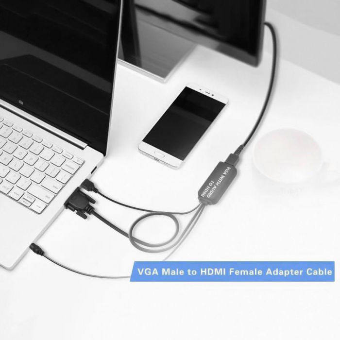 Cablu convertor VGA tata la HDMI mama cu audio si USB, 0.5m, negru, HOPE R [4]
