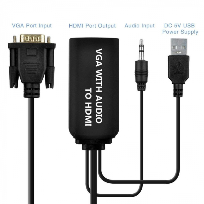 Cablu convertor VGA tata la HDMI mama cu audio si USB, 0.5m, negru, HOPE R [2]