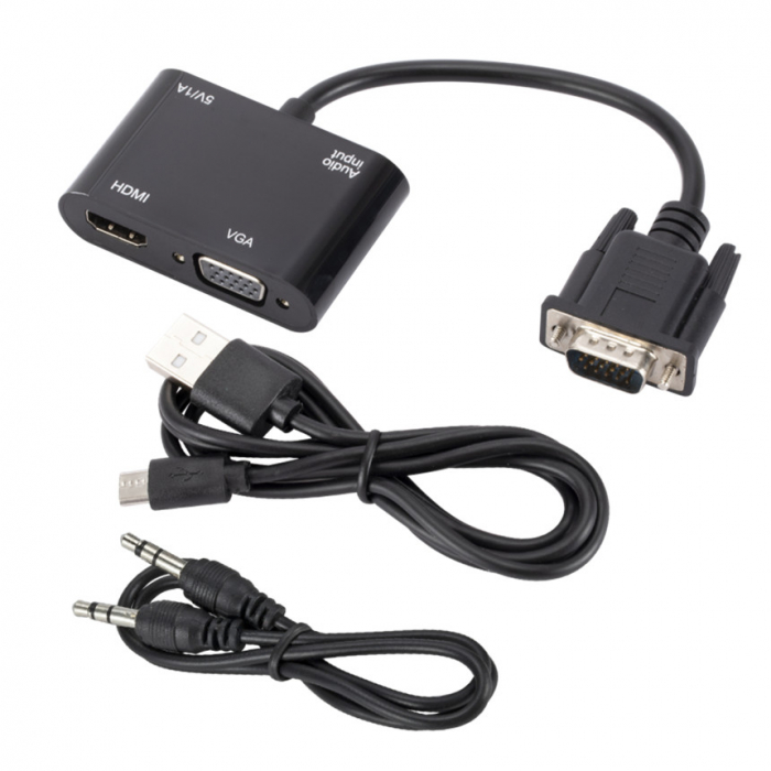 Cablu convertor VGA tata la VGA tata cu Audio si HDMI mama, pentru monitoare si proiectoare, HOPE R [2]