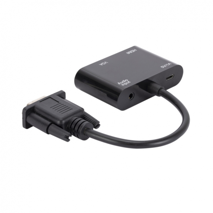 Cablu convertor VGA tata la VGA tata cu Audio si HDMI mama, pentru monitoare si proiectoare, HOPE R [3]