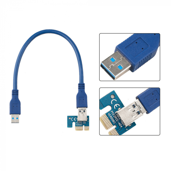 Card Riser pentru mining PCIE x1-x16 006c cablu PCIE 6pin - SATA cablu USB3.0 60cm HOPE R [2]