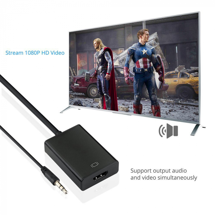 Convertor adaptor VGA tata la HDMI mama, cablu audio si cablu micro usb, HOPE R [6]