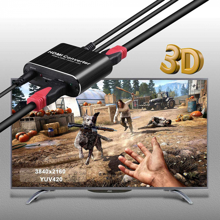 Convertor ARC HDMI la HDMI 4K Audio Splitter cu Optical Toslink SPDIF si 3.5mm Audio Stereo, negru, HOPE R [5]