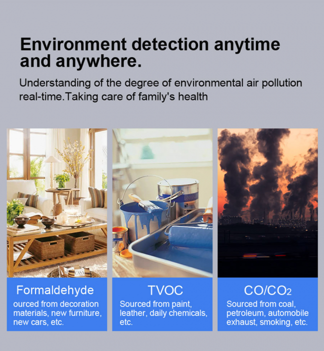 Detector calitate aer 5 in 1 HOPE R, CO, CO2, HCHO, TVOC, AQI cu acumulator incorporat [2]