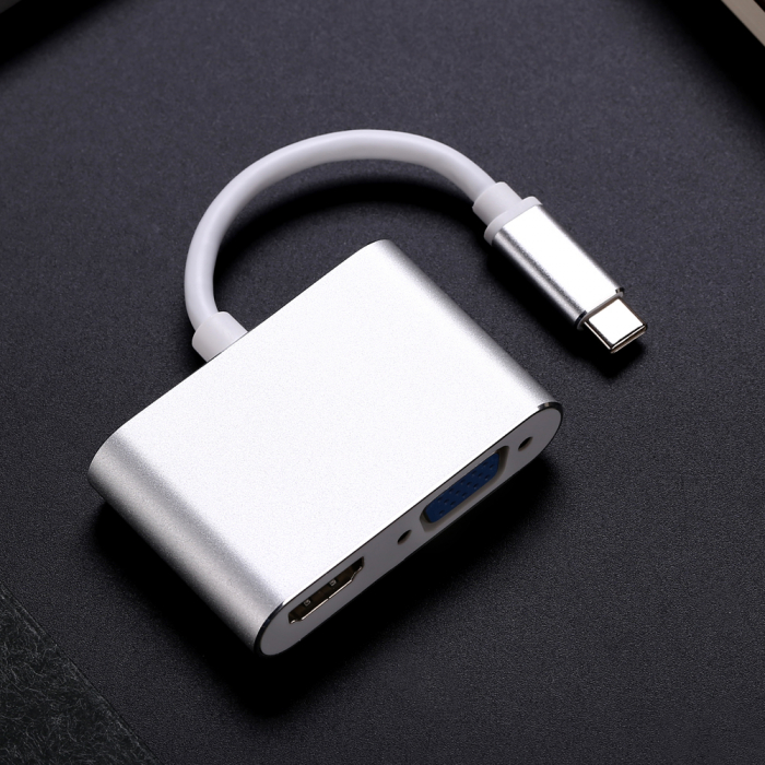 Hub 2 in 1 USB 3.1 type C la HDMI 4K, VGA pentru Samsung, Mackbook, argintiu [4]