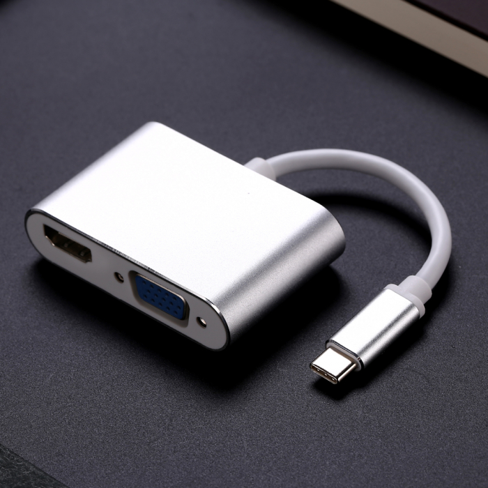 Hub 2 in 1 USB 3.1 type C la HDMI 4K, VGA pentru Samsung, Mackbook, argintiu [3]