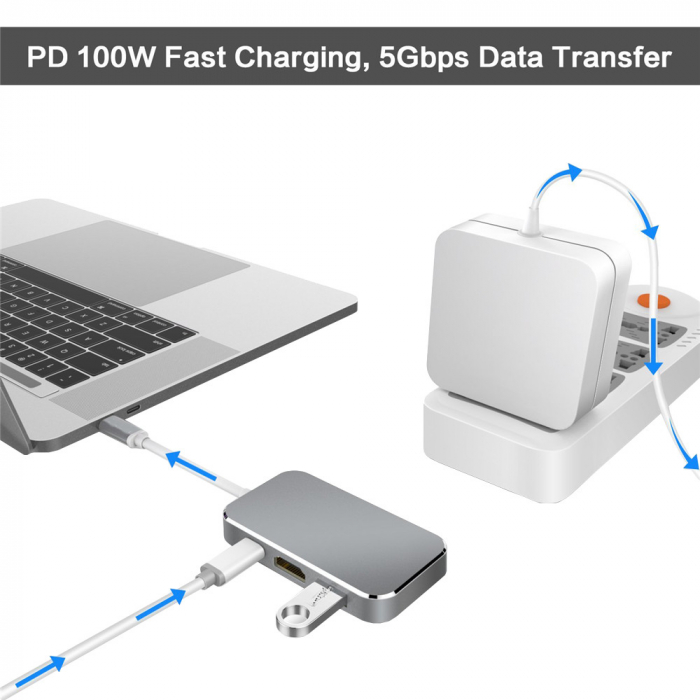 Hub 5 in 1 USB 3.1 Type-C la HDMI 4K, 3 x USB 3.0, 1 x USB3.1 pana la 5 Gbps, HOPE R [6]