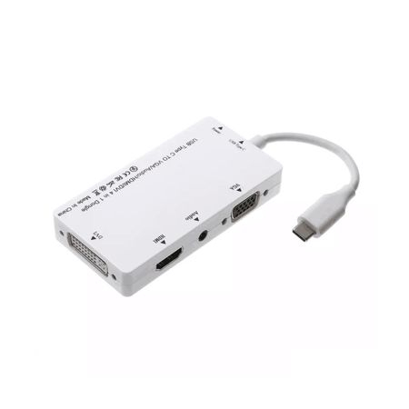 Hub 6 in 1 USB 3.1 Type-C la HDMI, DVI, VGA, USB 3.0, audio, port incarcare retea, alb, HOPE R [3]