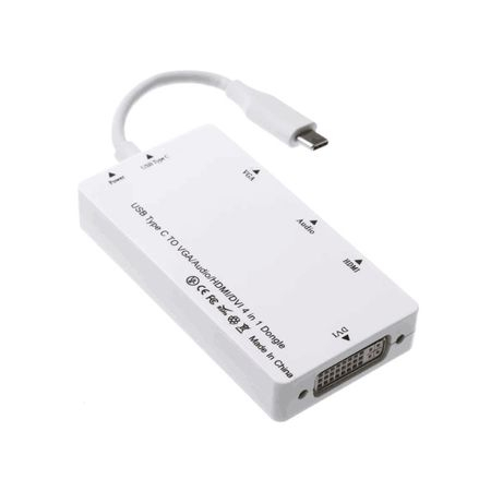 Hub 6 in 1 USB 3.1 Type-C la HDMI, DVI, VGA, USB 3.0, audio, port incarcare retea, alb, HOPE R [2]