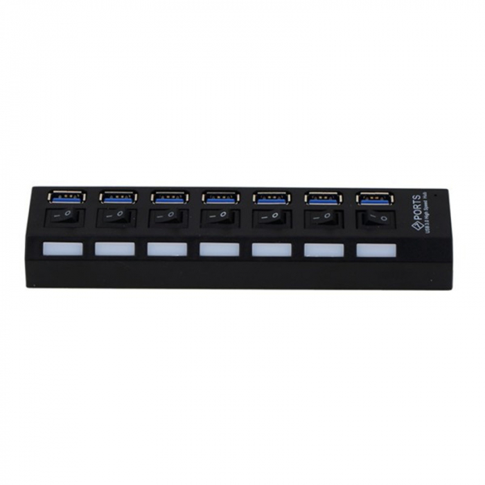 Hub 7 porturi USB3.0, HOPE R, 5Gbps, cu comutatoare, cablu usb si alimentator [3]