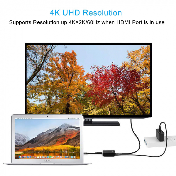 Hub convertor 3 in 1 HOPE R, USB 3.1 Type-C la HDMI 4K@60Hz, USB 3.0 si port de incarcare USB Type-C, negru [6]
