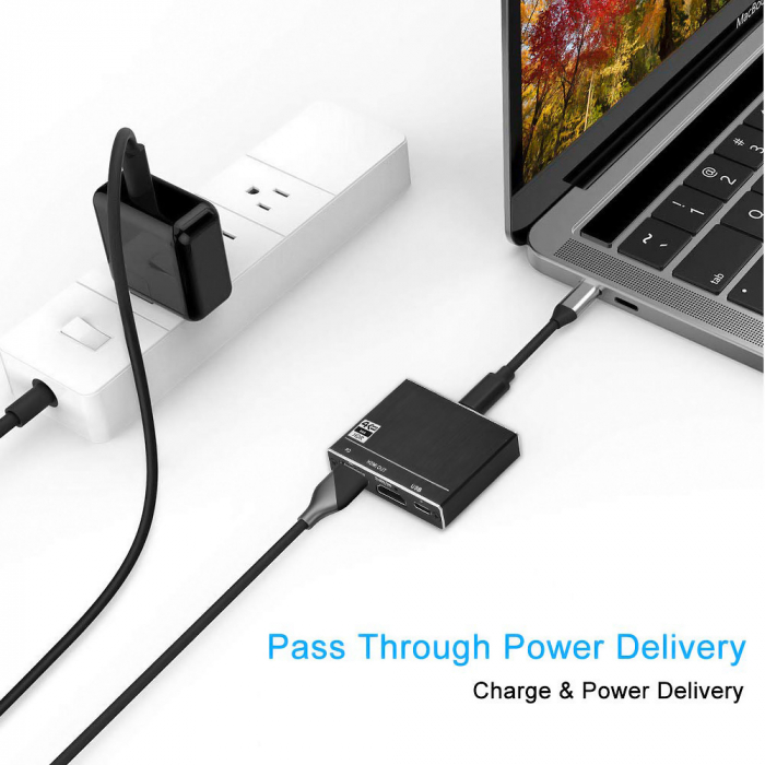 Hub convertor 3 in 1 HOPE R, USB 3.1 Type-C la HDMI 4K@60Hz, USB 3.0 si port de incarcare USB Type-C, negru [5]