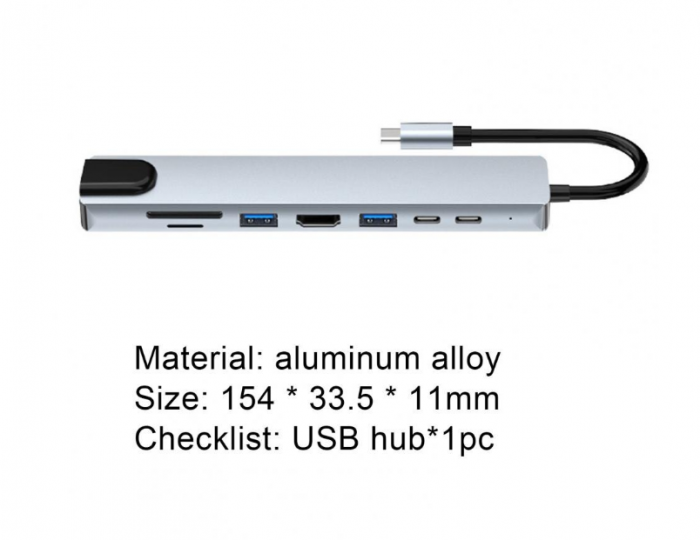 Hub USB 3.1 tip C, 8 in 1 HDMI/USB3.0/USB2.0/2xUSB3.1-C/RJ45/SD/TF, carcasa aluminiu, HOPE R [4]