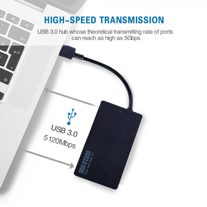 Hub USB 3.1 Type-c la 4 x porturi Usb 3.0 si 2 BC 1.2 cu port alimentare priza, compatibil Thunderbolt, negru, HOPE R [3]