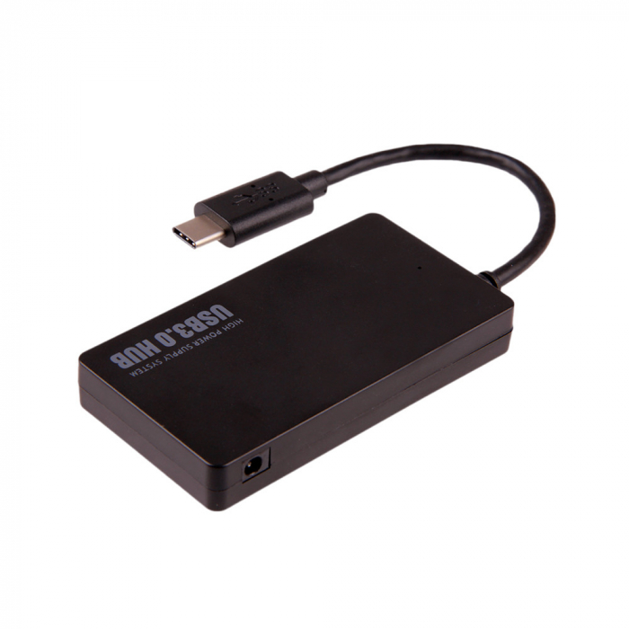 Hub USB 3.1 Type-c la 4 x porturi Usb 3.0 si 2 BC 1.2 cu port alimentare priza, compatibil Thunderbolt, negru, HOPE R [2]