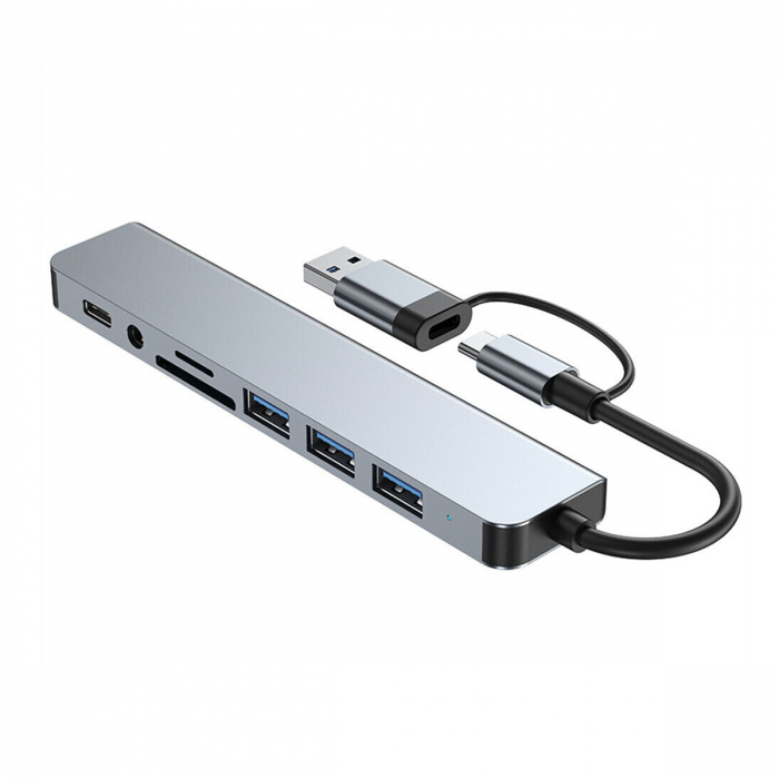 Hub USB-C 8-in-1 HOPE R® multiport: 2x USB3.0 tip A, 2x USB2.0 tip A, 1x USB3.0 tip C, card reader SD/TF, jack audio 3.5 mm [3]