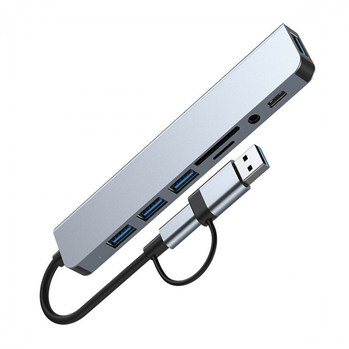 Hub USB-C 8-in-1 HOPE R® multiport: 2x USB3.0 tip A, 2x USB2.0 tip A, 1x USB3.0 tip C, card reader SD/TF, jack audio 3.5 mm [2]