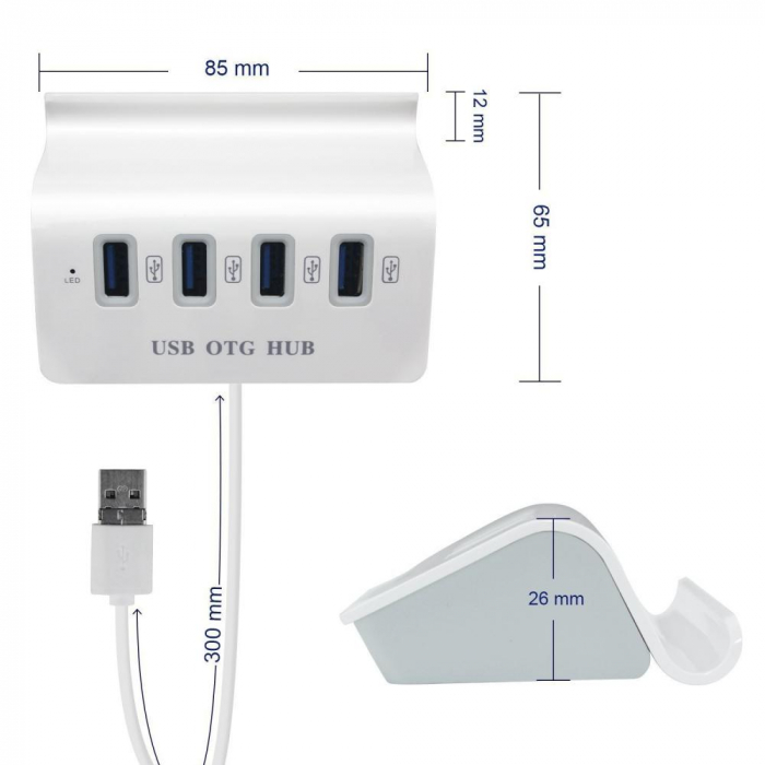 HUB USB2.0 OTG, 4 porturi, Splitter Multi-function, Dock pentru smartphone, LED activitate si incarcare, HOPE R [2]