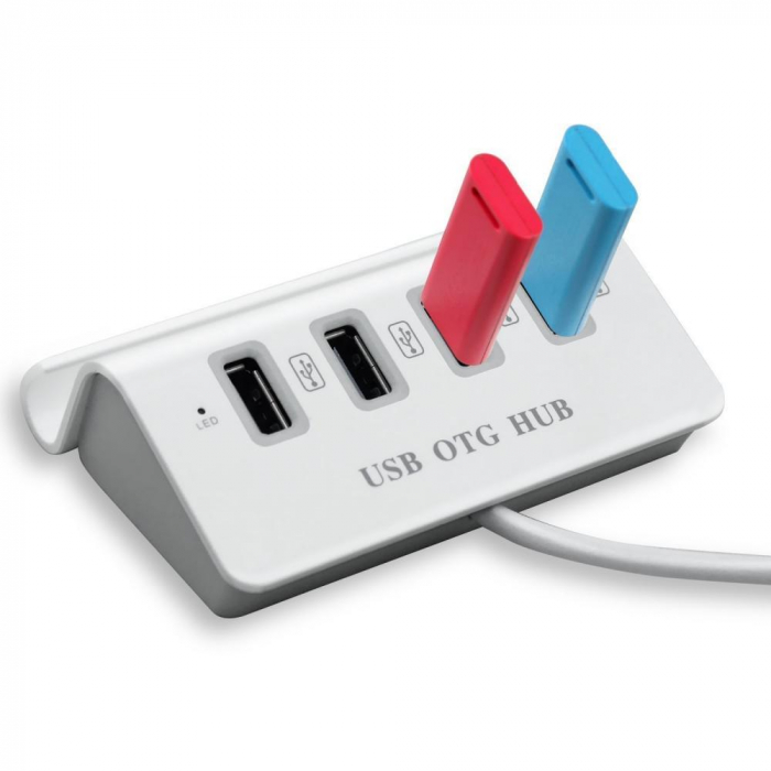 HUB USB2.0 OTG, 4 porturi, Splitter Multi-function, Dock pentru smartphone, LED activitate si incarcare, HOPE R [4]