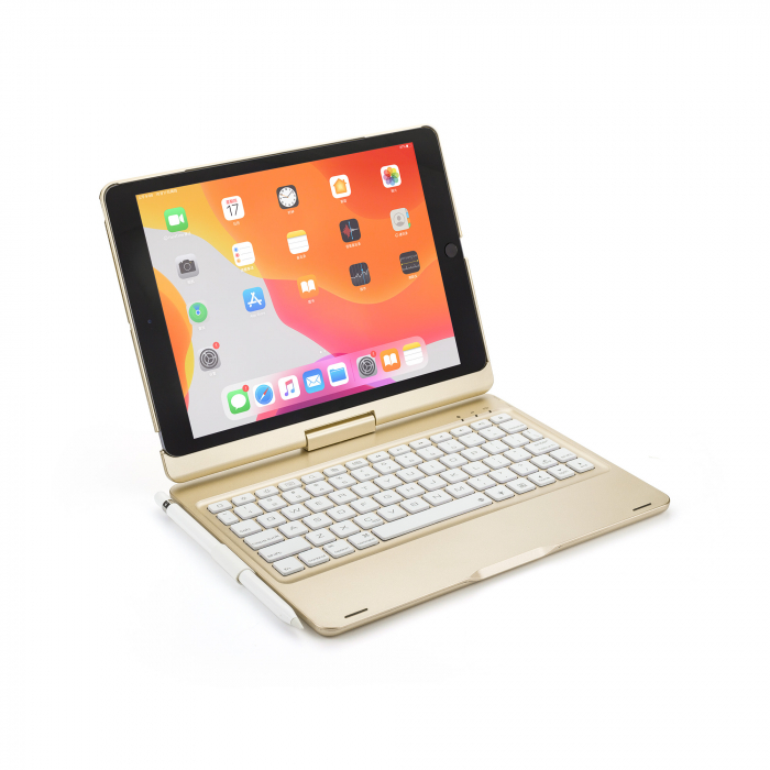 Husa carcasa aurie cu tastatura LED rotativa Bluetooth Wireless pentru iPad Pro 10.5, Air 3 2019 10.5 inch, iPad 10.2 inch [5]