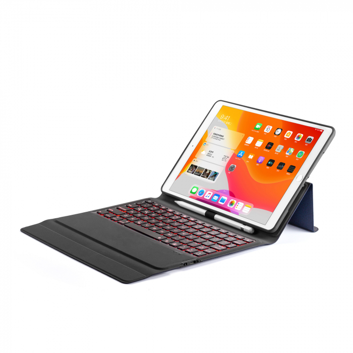 Husa carcasa piele ecologica, albastra cu tastatura LED Bluetooth Wireless pentru iPad 12.9 2018 si 2020 [3]
