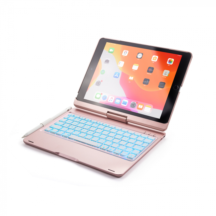 Husa carcasa roz-aurie cu tastatura LED, Bluetooth Wireless pentru iPad Air, iPad Air 2, iPad Pro 9.7, iPad 9.7 2017, 2018 [5]
