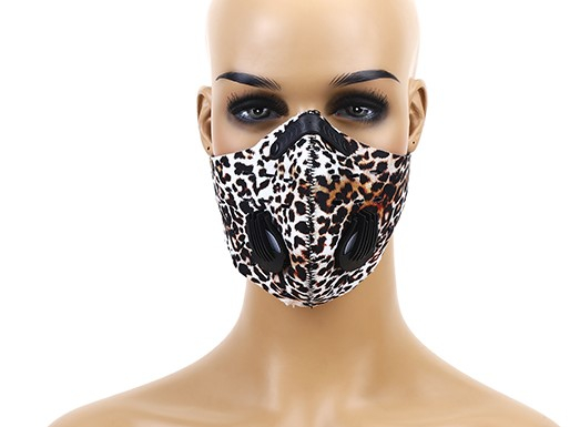 Masca cu supape si filtru carbon activ antipoluare, reutilizabila, pentru alergat, bicicleta, trotineta, leopard [2]