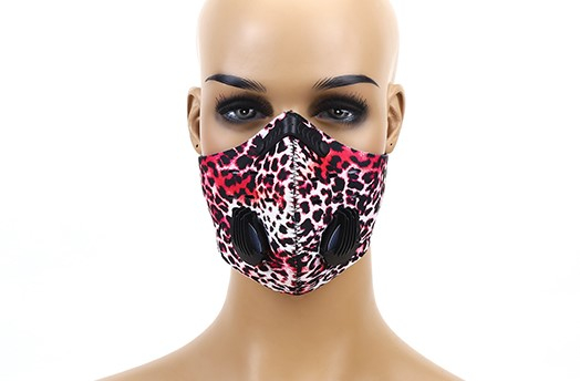 Masca cu supape si filtru carbon activ antipoluare, reutilizabila, pentru alergat, bicicleta, trotineta,  leopard rosu [2]